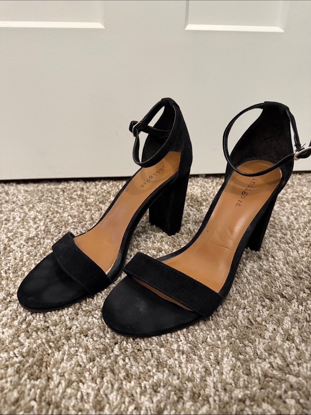 Indigo Black Open-Toe Ankle-Strap Block Heels